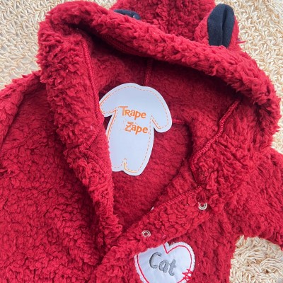 Macacão de Pelinho Sherpa Cat com Capuz - Vermelho